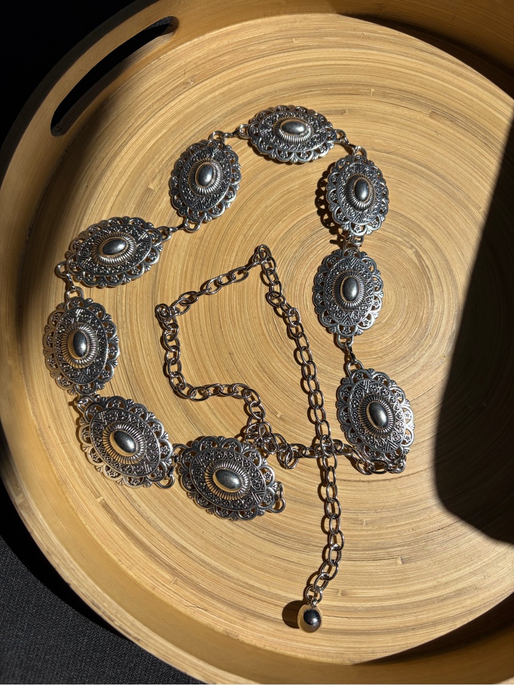 Silver Concho Chain Belt Western Boho Y2K Festival Adjustable